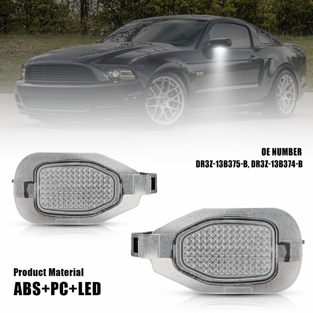 For Ford Mustang 2013-2014 White LED Side Mirror Puddle Lights Front Left& Right