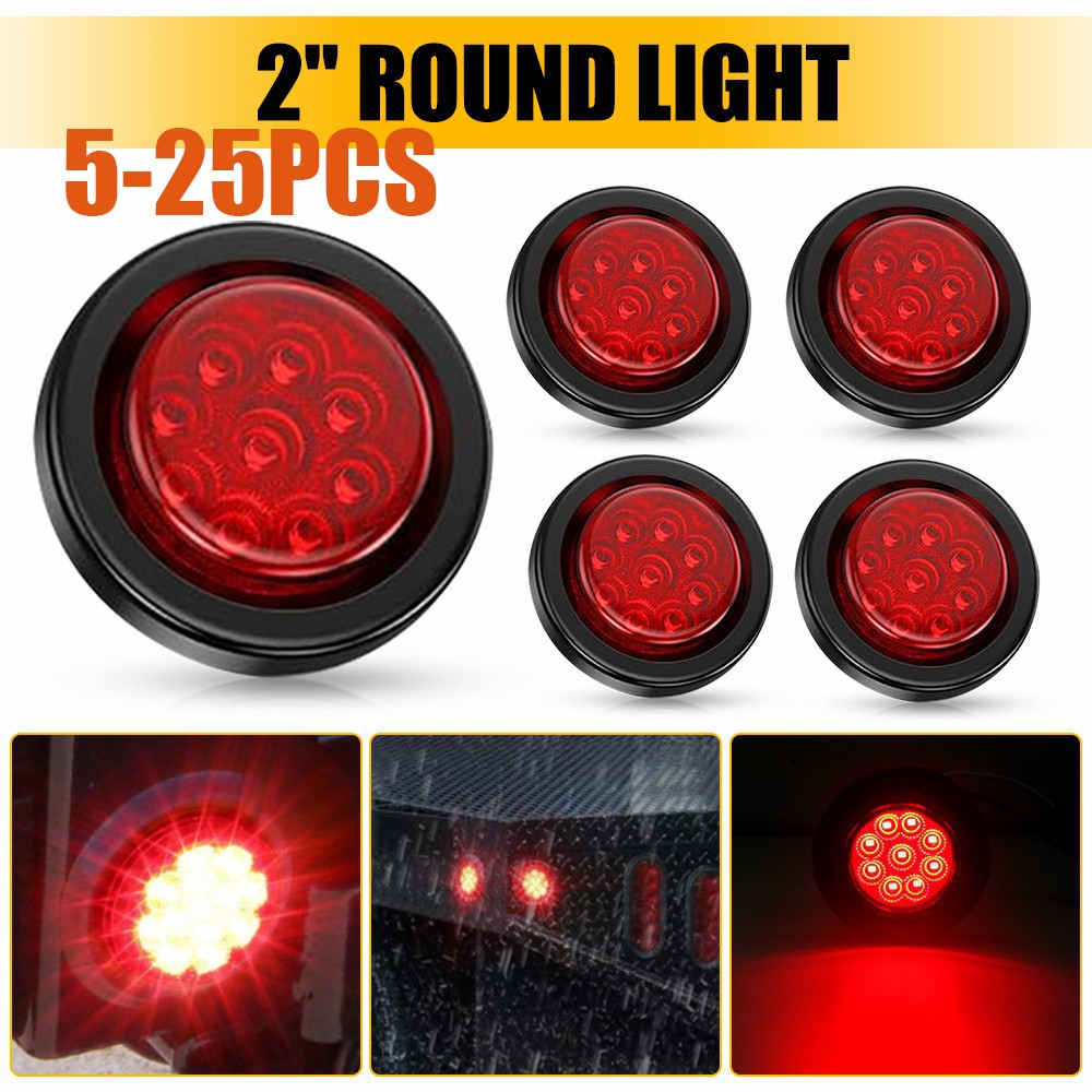 2″ Round 9 LED Clearance Side Marker Light W/ Black Grommet For Truck UTV1-5set