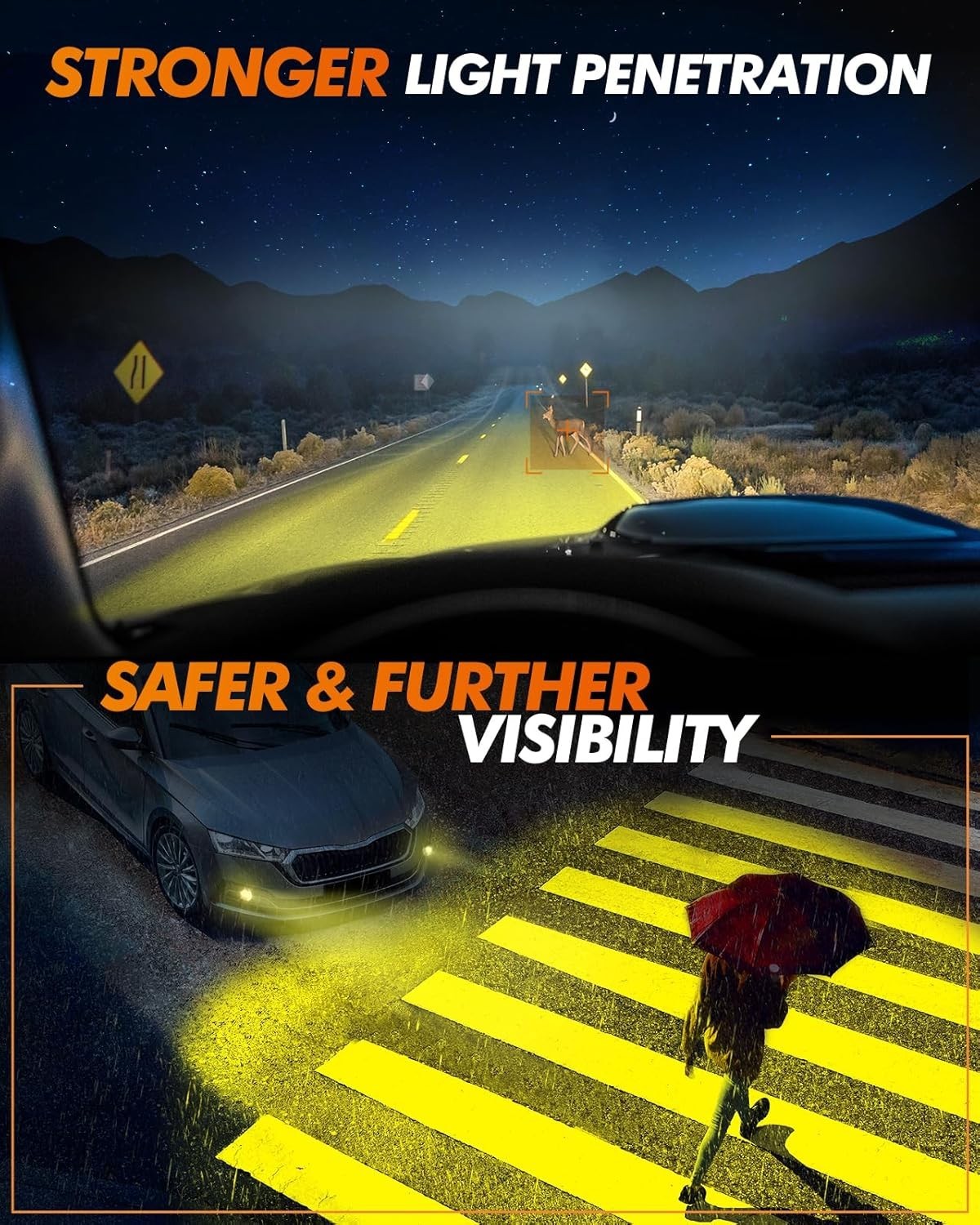 3000K H11 Amber LED Fog Lights – 10000 Lumen Visibility, Easy Install, Pack of 2