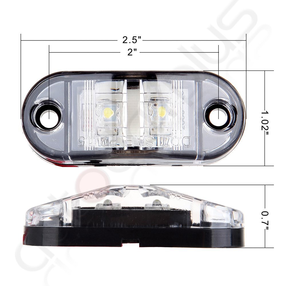2x Clear White Trailer 2 Diodes Clearance Lamp Side Fender Marker LED Light