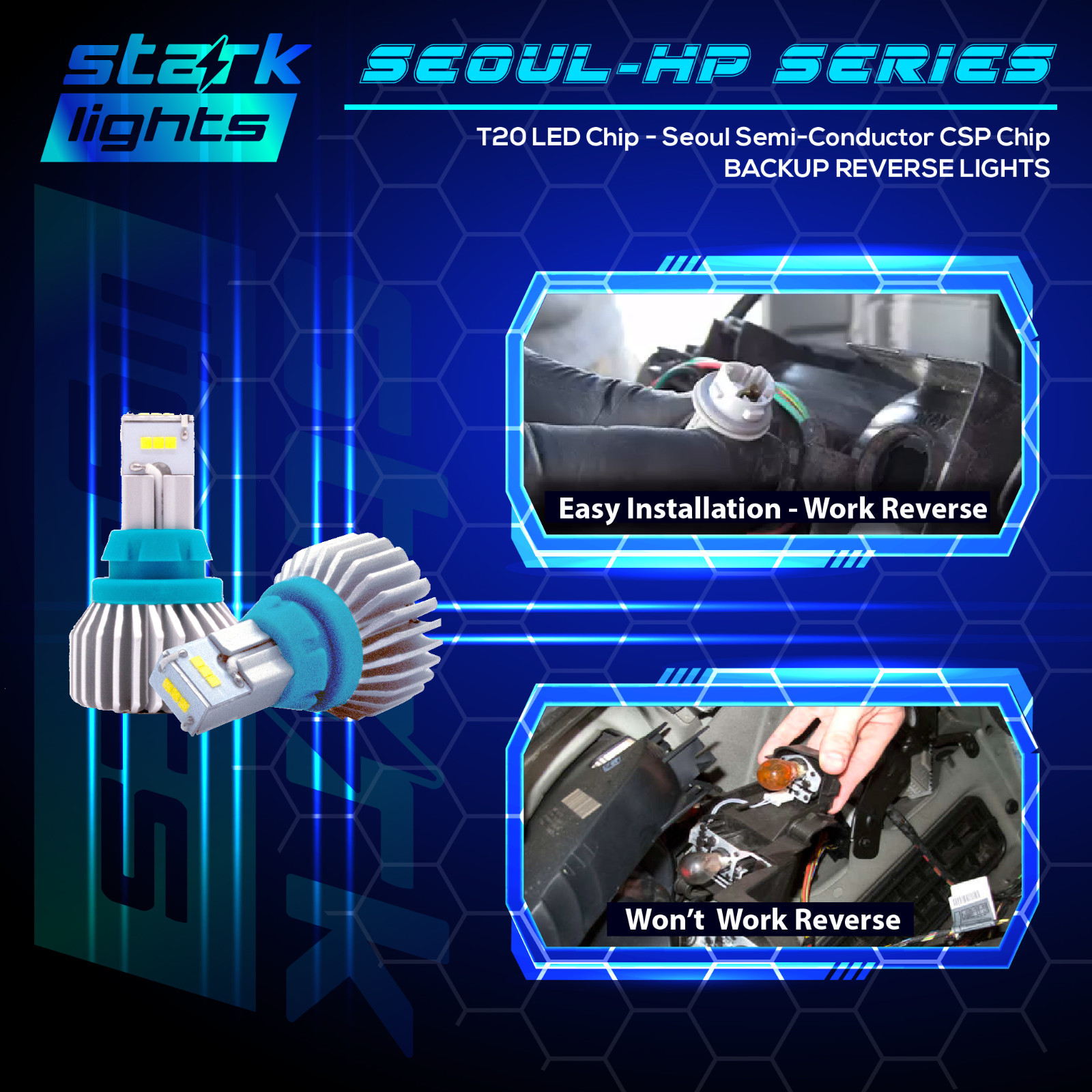 True 2400LM Korean CSP High Power Reverse Back Up Light Bulb Kit 6K White – T20