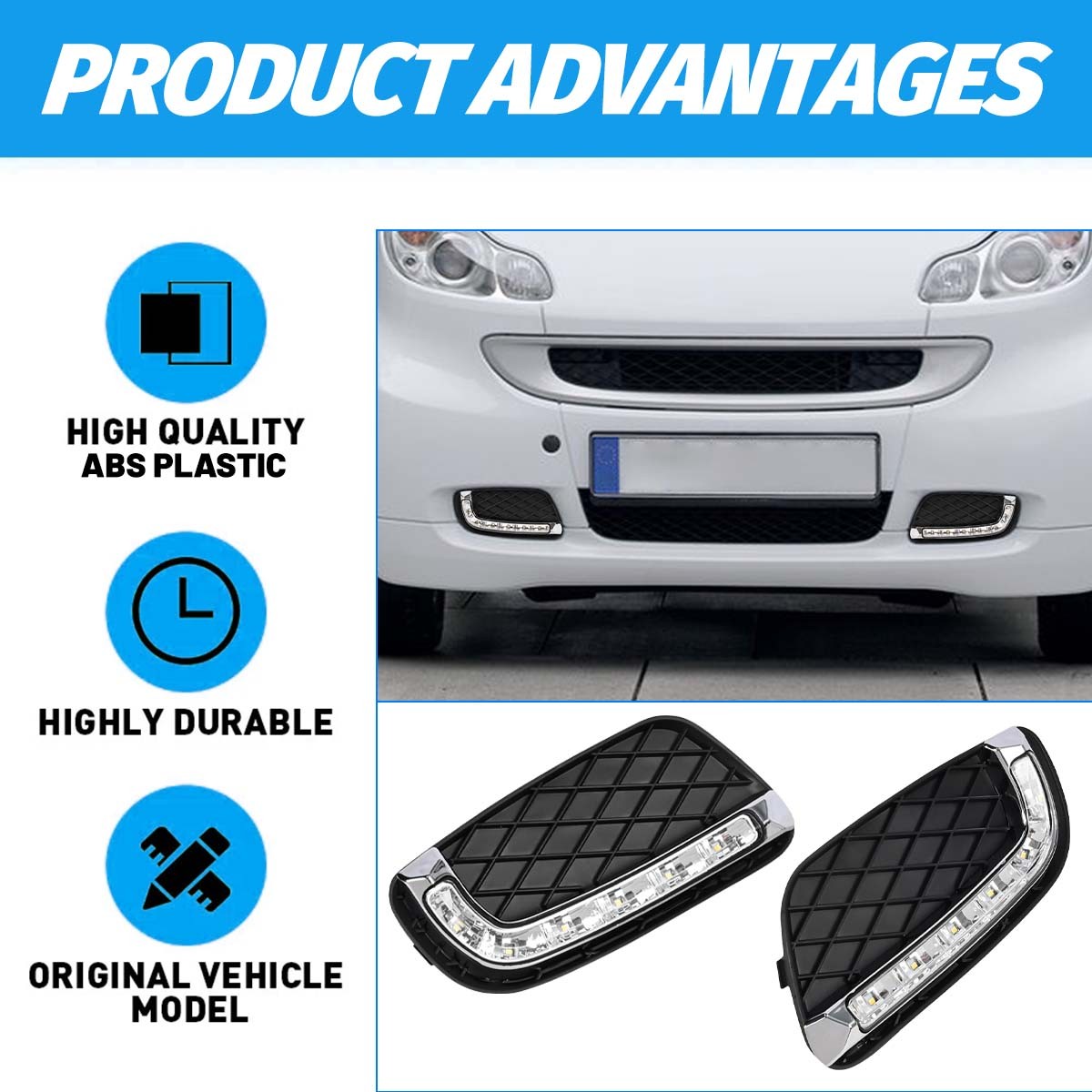2x LED DRL Daytime Running Fog Light Lamp For Benz Smart Fortwo 2008-2011 USA