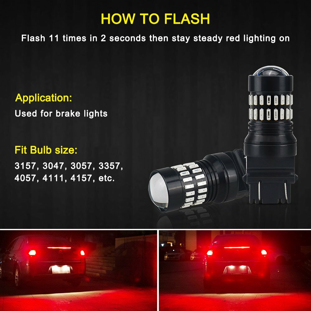 2x AUXITO 3157 3156 Brake Tail Stop Light Red Flash Strobe Blinking LED Bulb d