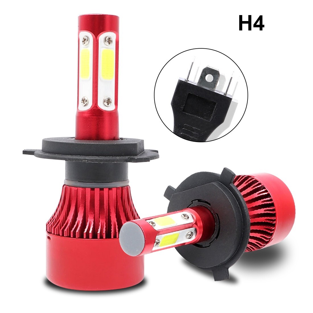 4-Side H4 LED Headlights Kit Hi/Low Beam 6500K 9003 HB2 Bright White Light Bulbs