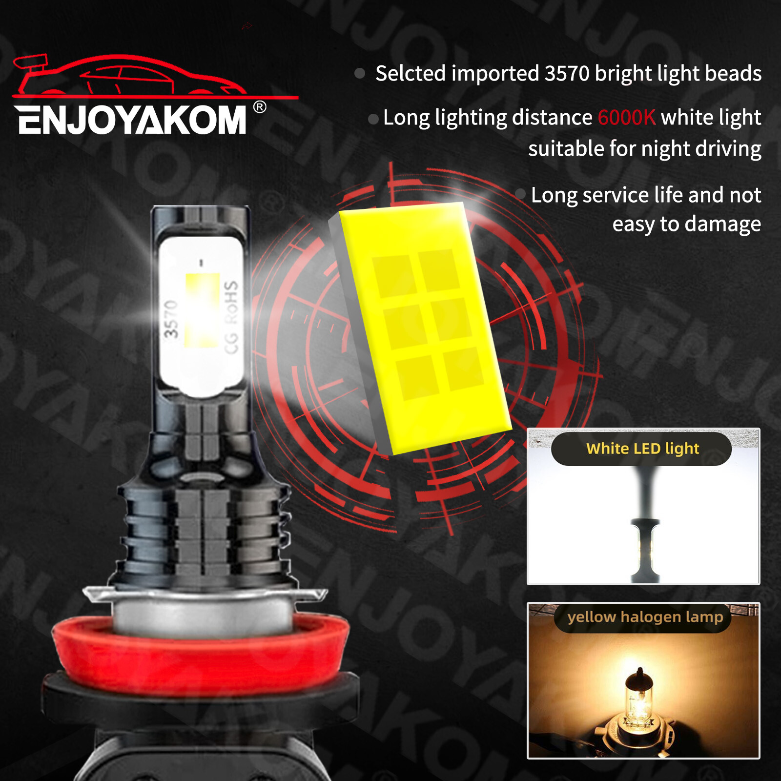 9005 H11 LED Headlight Kit Combo Bulbs 10000K High&Low Beam Super Bright White