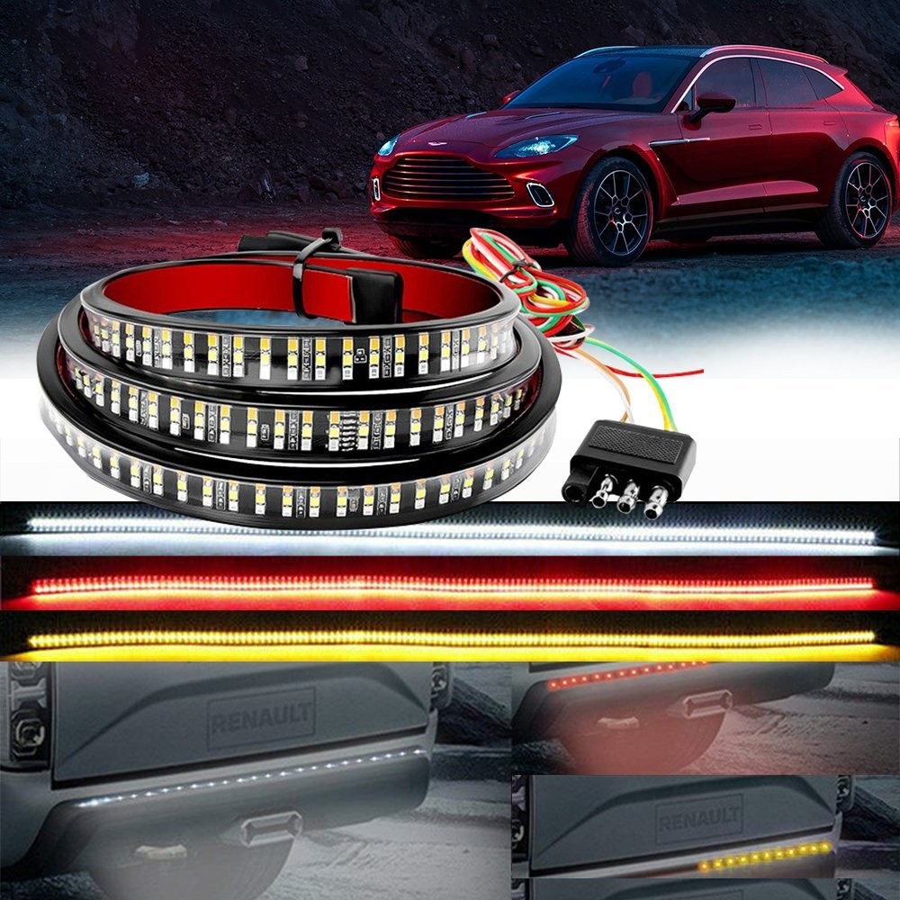 60″ 3 Row 432 LED 3 Strip Tailgate Light Truck Bar Reverse Brake Rear Tail Light