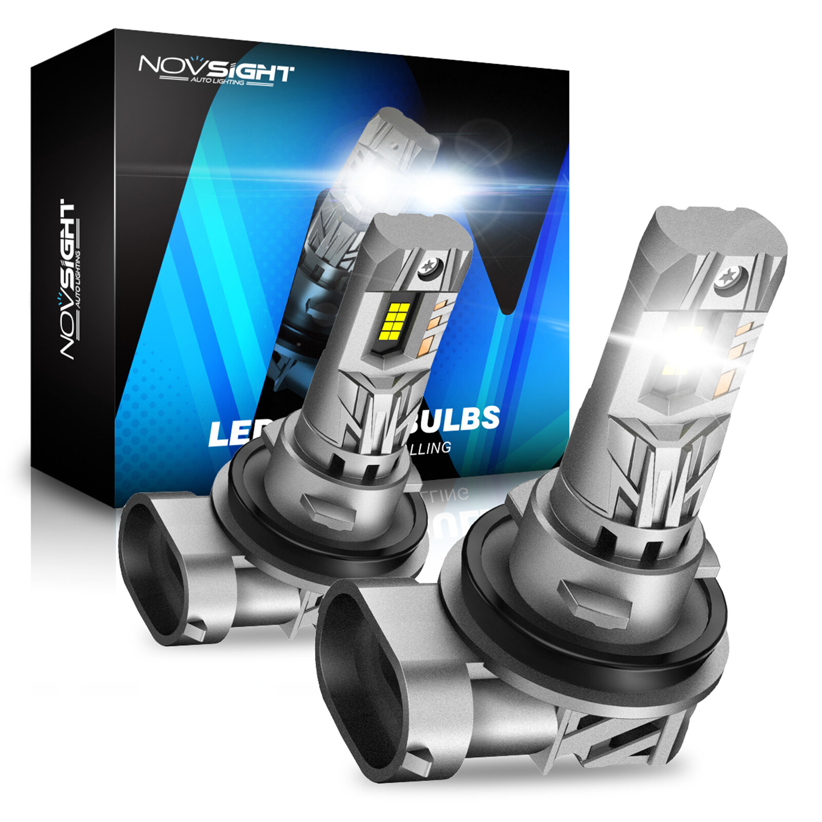 NOVSIGHT 2x H11 LED Headlight Super Bright Bulbs 6500K Kit White High Low Beam