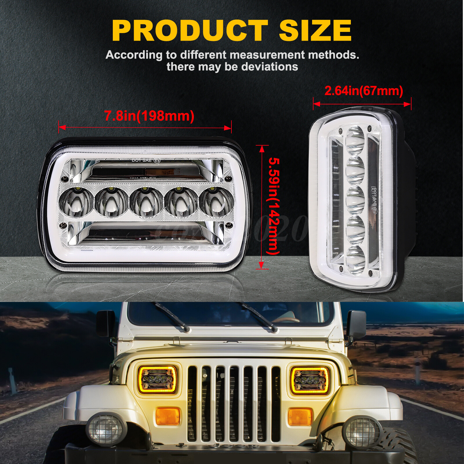 For Chevy Express 1500 2500 3500 Cargo Van Pair 7×6 5×7 LED Headlights Hi/Lo DRL
