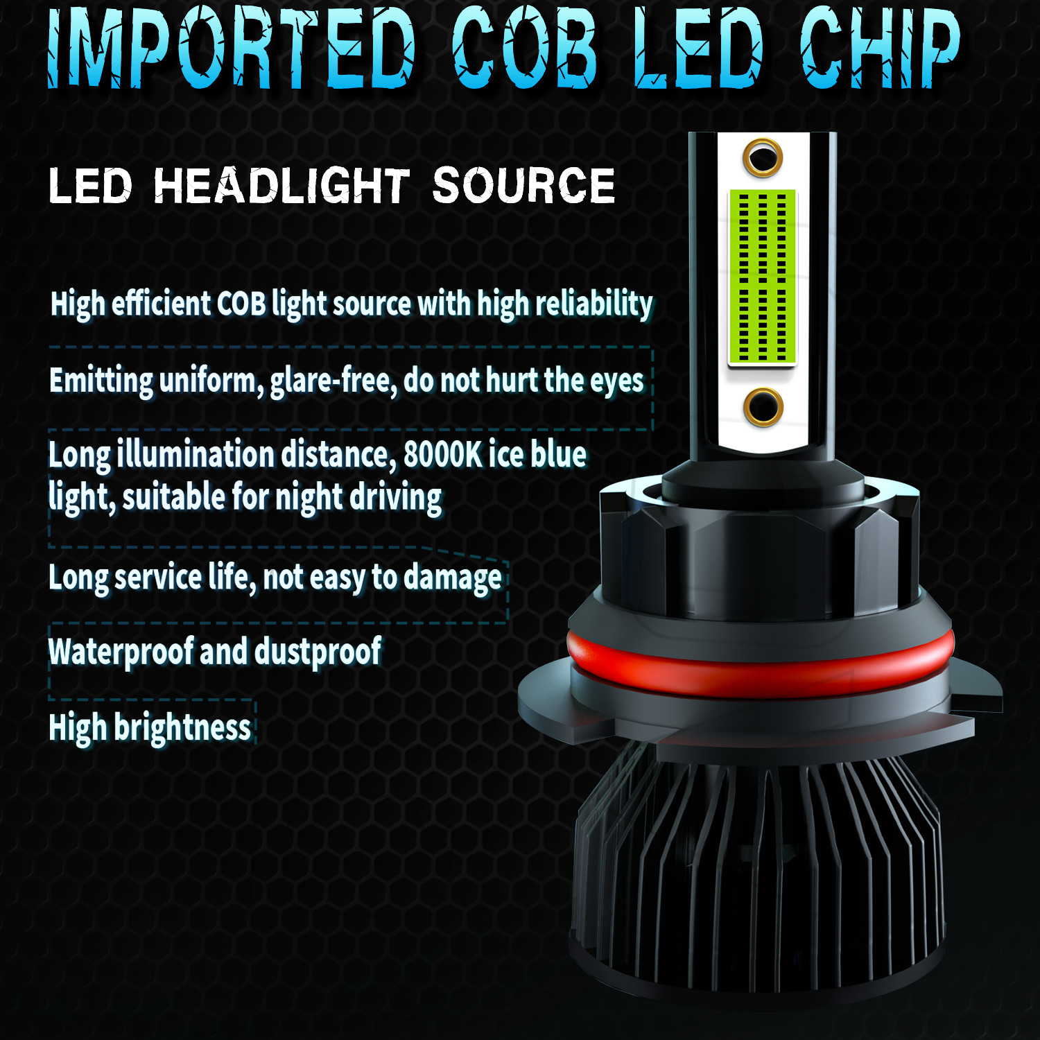 AQJ 9007 HB5 LED Headlight Super Bright Bulb Kit High/Low Beam 8000K Blue