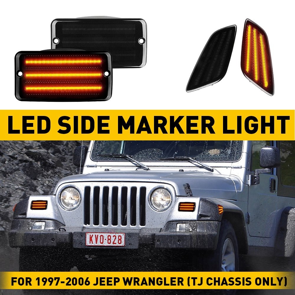 4PC Smoke Bumper Signal Fender Side Marker Lights For Jeep 1997-2006 Wrangler TJ