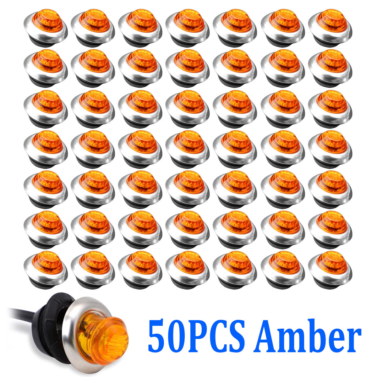 50X 12V-24V Amber 3/4″ Round Side LED Marker Bullet Chrome Stainless Bezel Light
