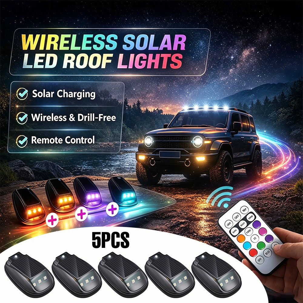 5PCS Solar Powered Cab Light LED Wireless Solar Car Roof Neon RGB Strobe Light