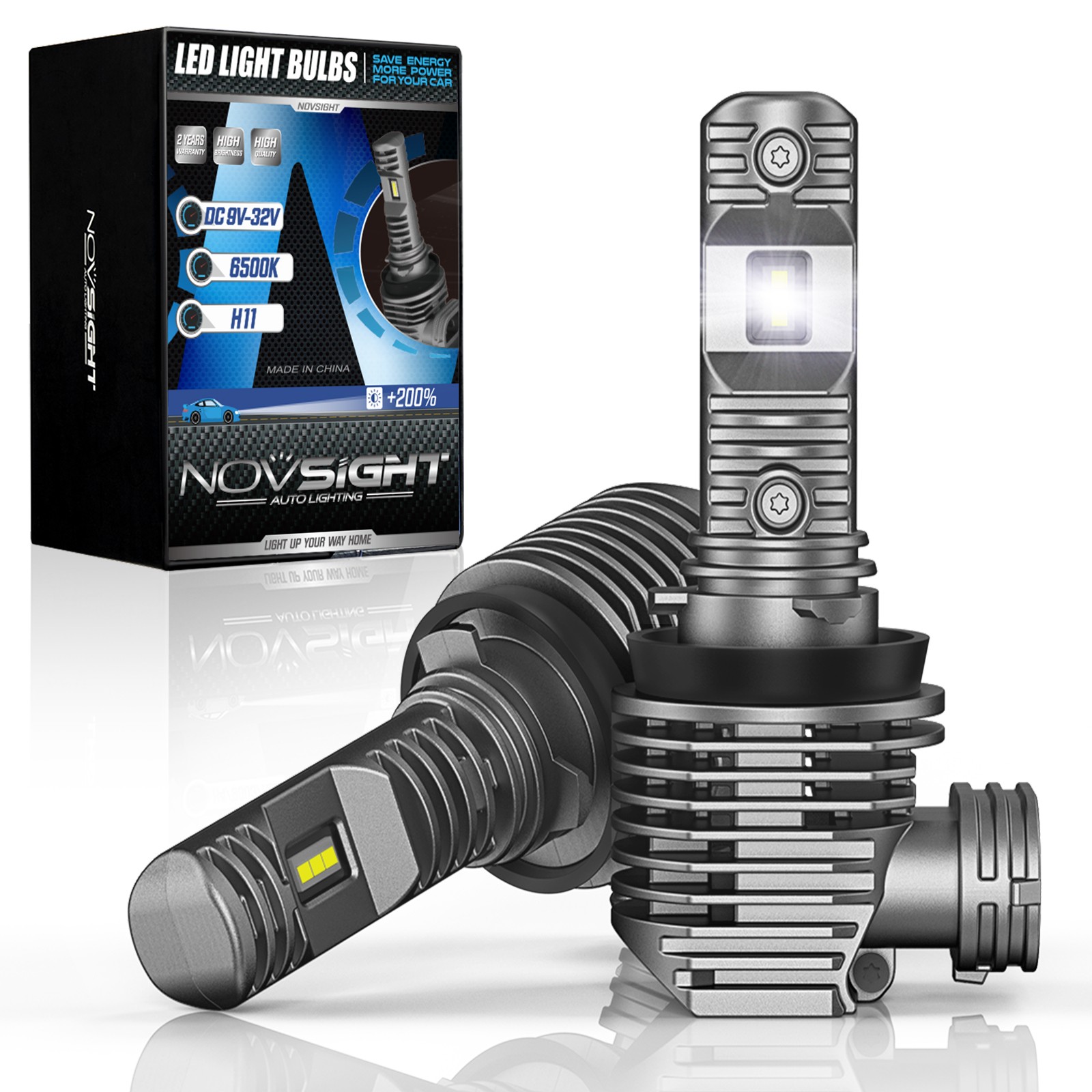 NOVSIGHT H11 LED Headlight Bulbs Fog Light Low Beam 6500K Replace Halogen Xenon