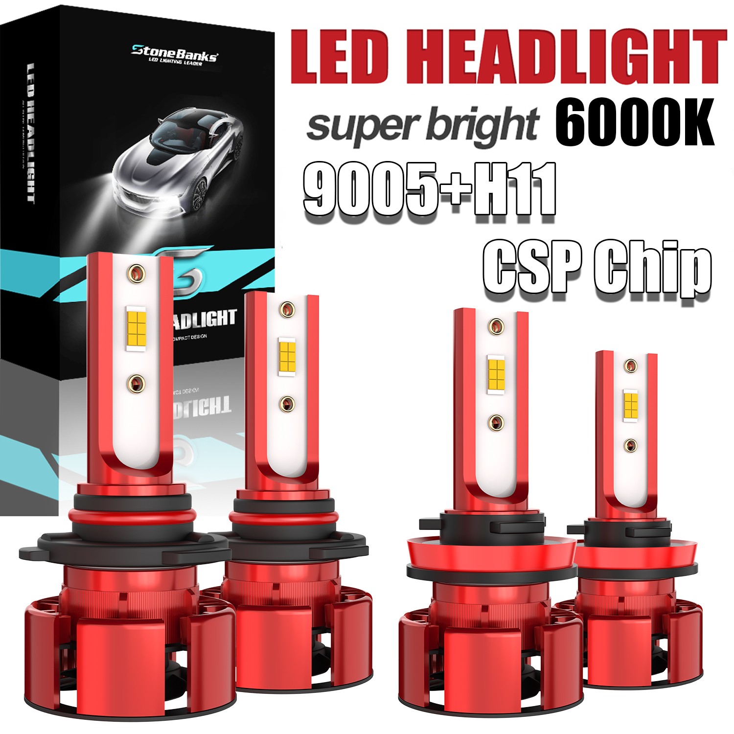 H11 9005 LED Headlight KIT Combo Bulbs 6000K High&Low Beam For Mazda 3 2010-2018