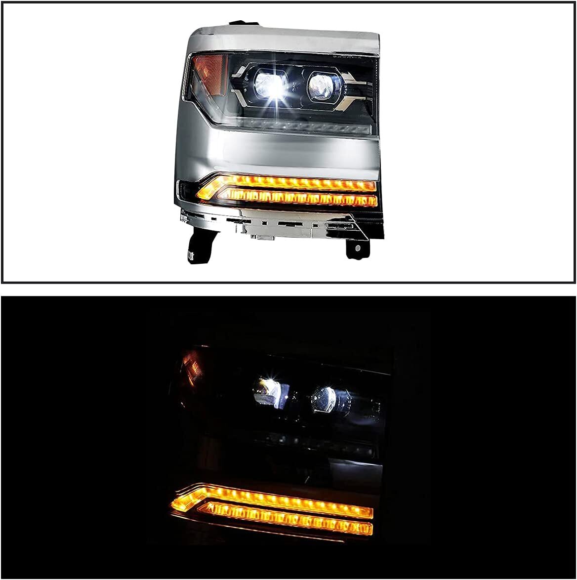 For 2016-2019 Chevy Silverado 1500 LED Headlights Chrome Trim Projector Headlamp