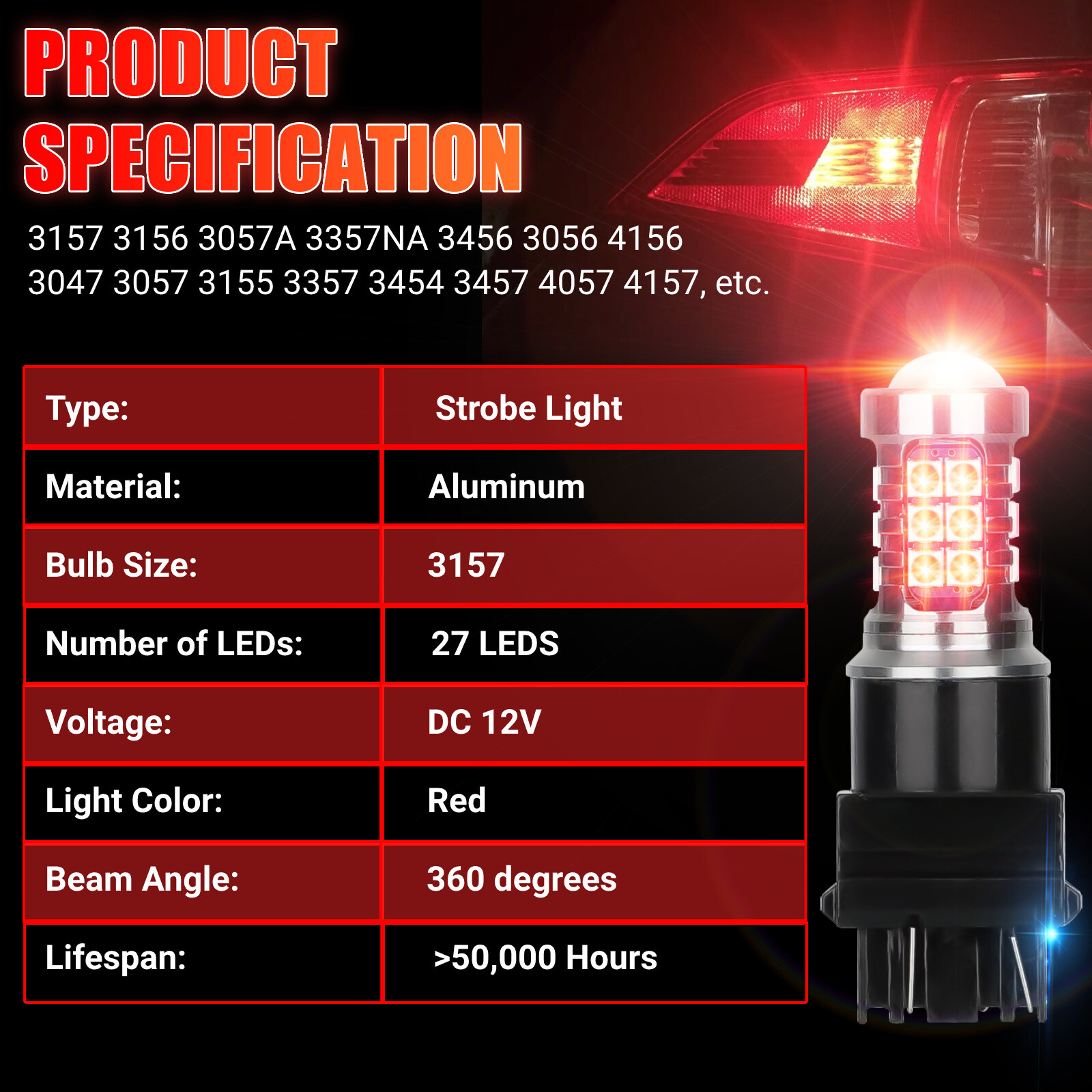 4PCS 3157 LED Red Strobe Flash Blinking Brake Stop Tail Light Parking Bulb Lamp