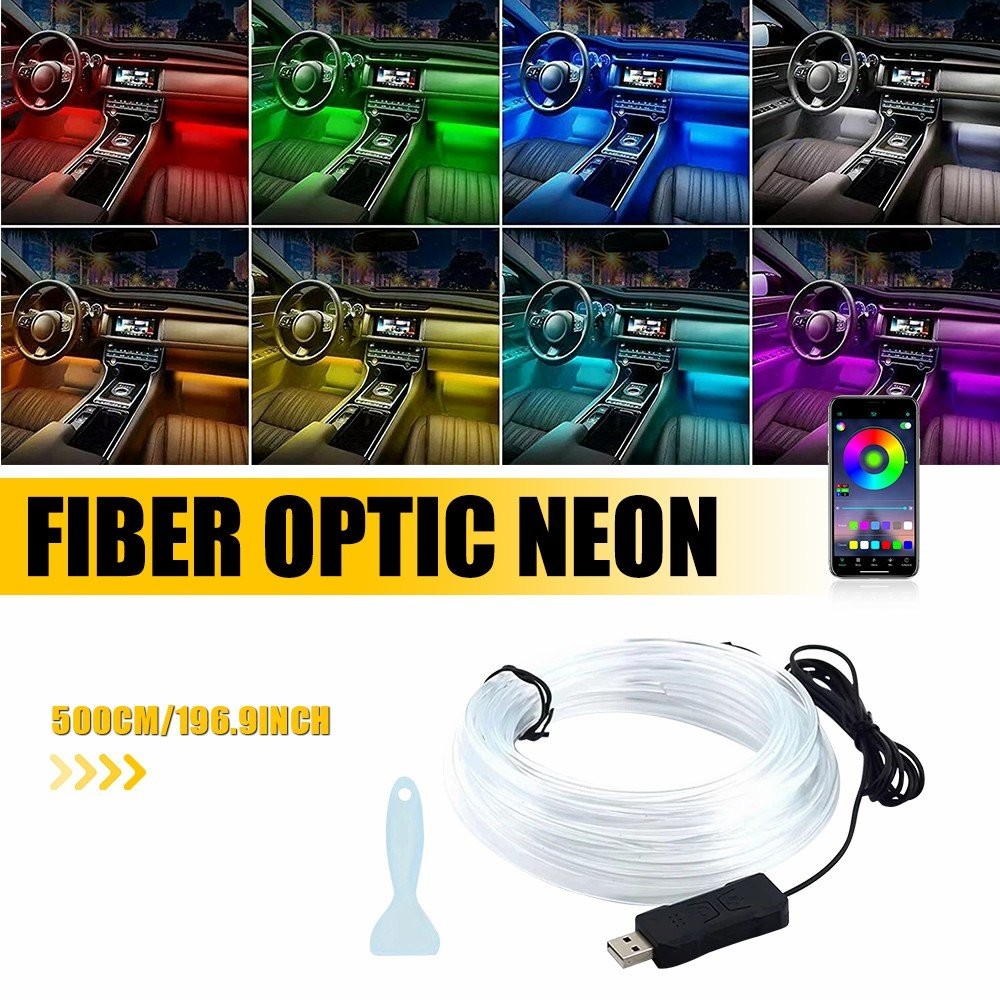 Car Interior RGB Neon Running Atmosphere Party Light Strip Ambient Lighting 5M C