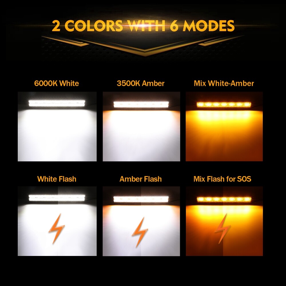 AUXBEAM 20″ LED Work Light Bar Strobe Flash Amber for Jeep Wrangler JK TJ CJ YJ