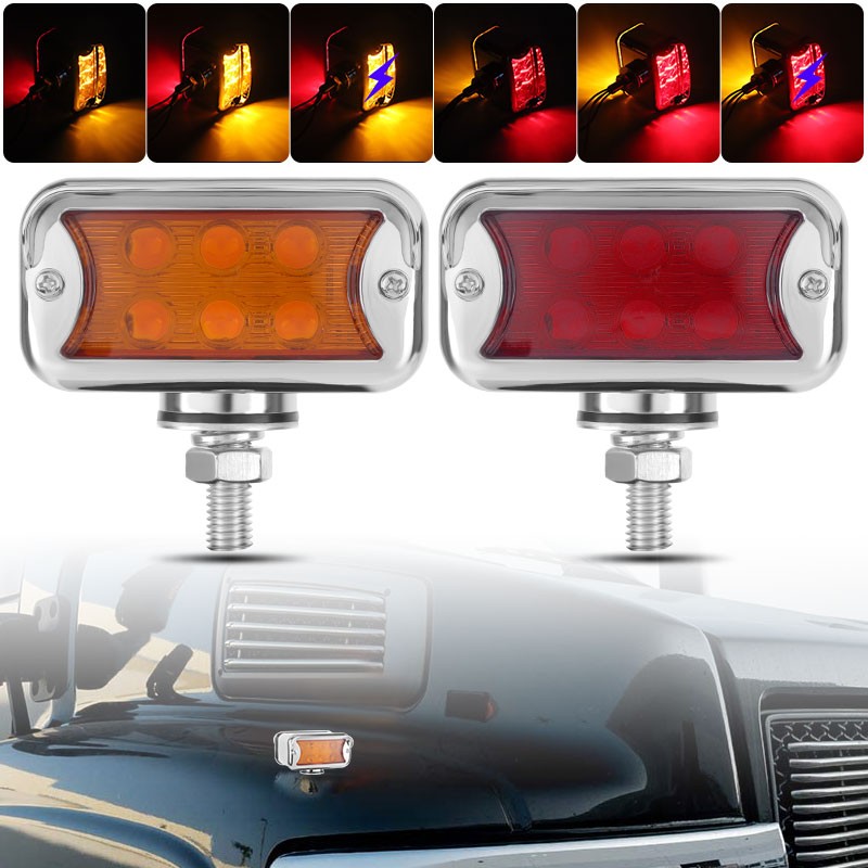 2X 57 LED Red/Amber Fender Semi Truck Pedestal Lights Turn Signal Tail Dual Face