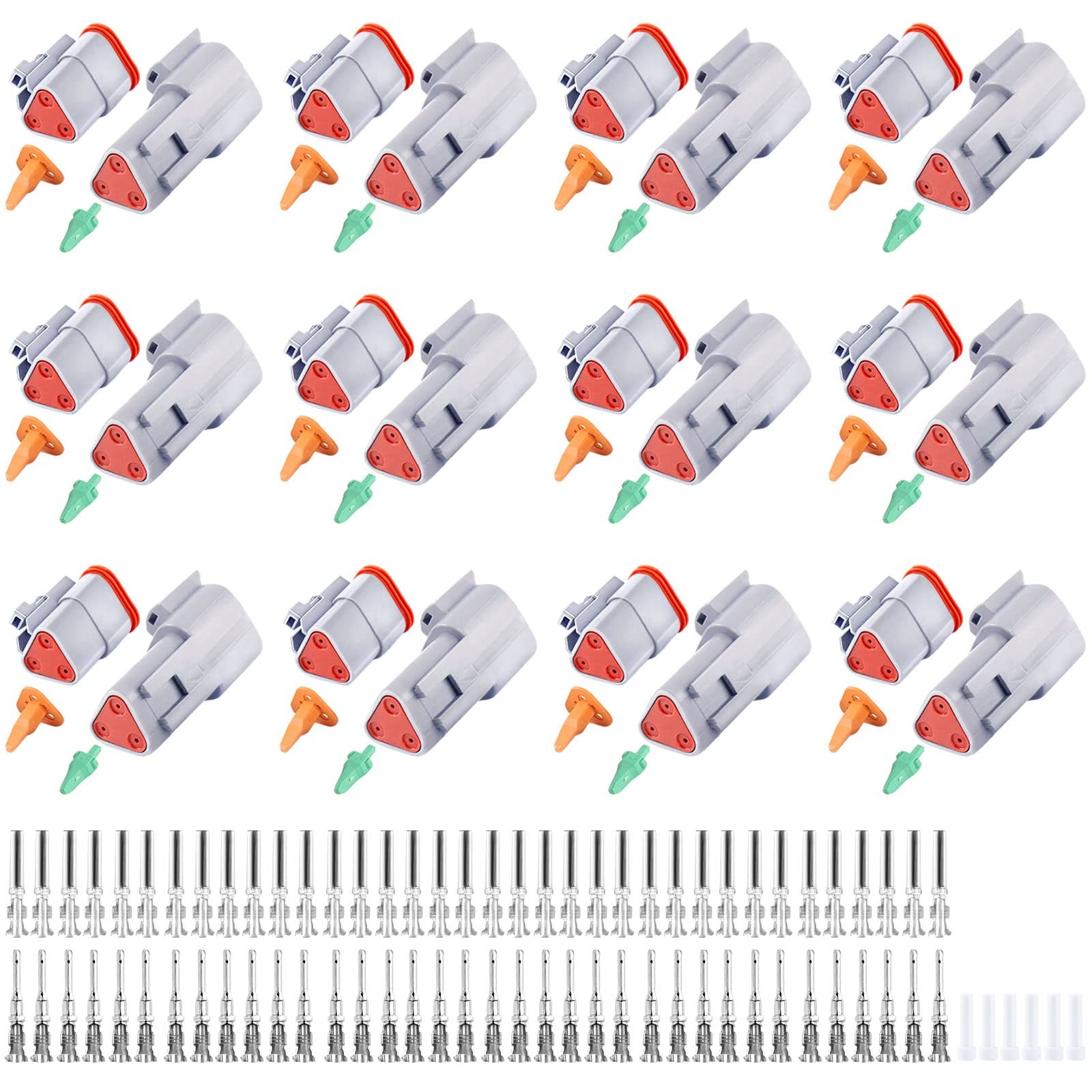 126PCS 3 Pin Deutsch DT Gray Connectors Waterproof Wire Connectors for