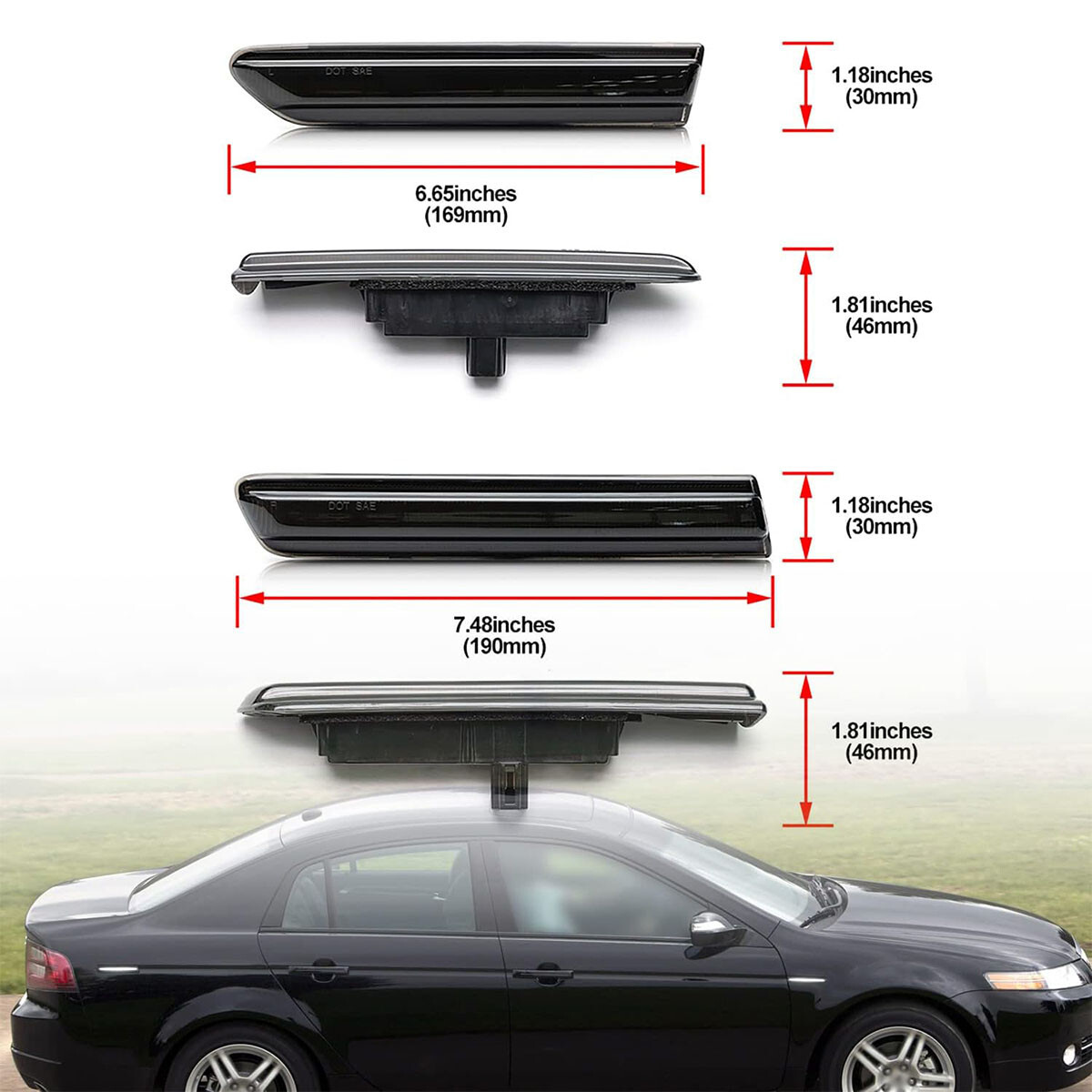 4PC Smoked LED Front+Rear Side Marker Lights White Lamps For 2004-2008 Acura TL