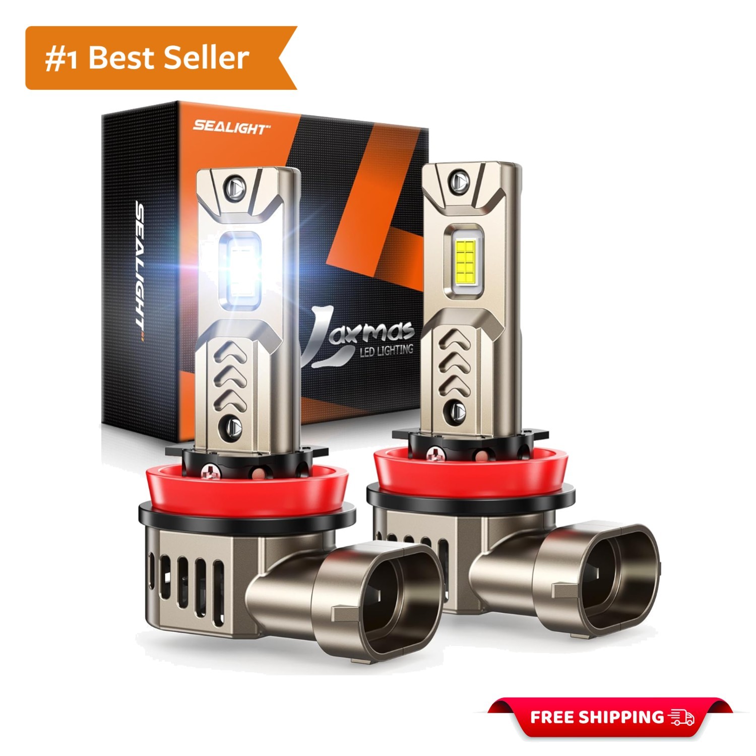 Bright White H8/H9/H11 LED Bulbs, 10X Brighter, 2 Pack for Powersports Lighting