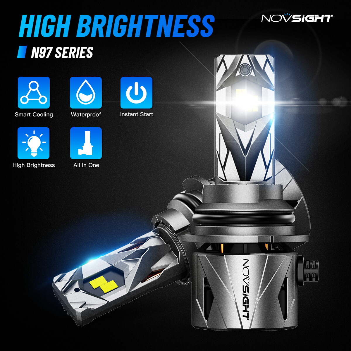 NOVSIGHT 2x 9004 HB1 LED Headlight Bulbs Kit High Low Beam 60000LM 240W Bright