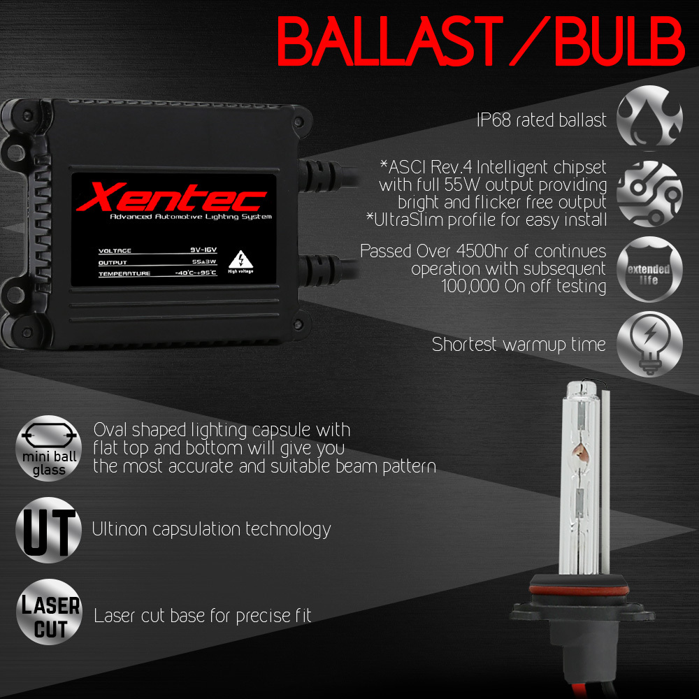 XENTEC 55W 9006/HB4 Headlight Xenon Bulbs & AC Slim Ballasts HID Kit 5000K