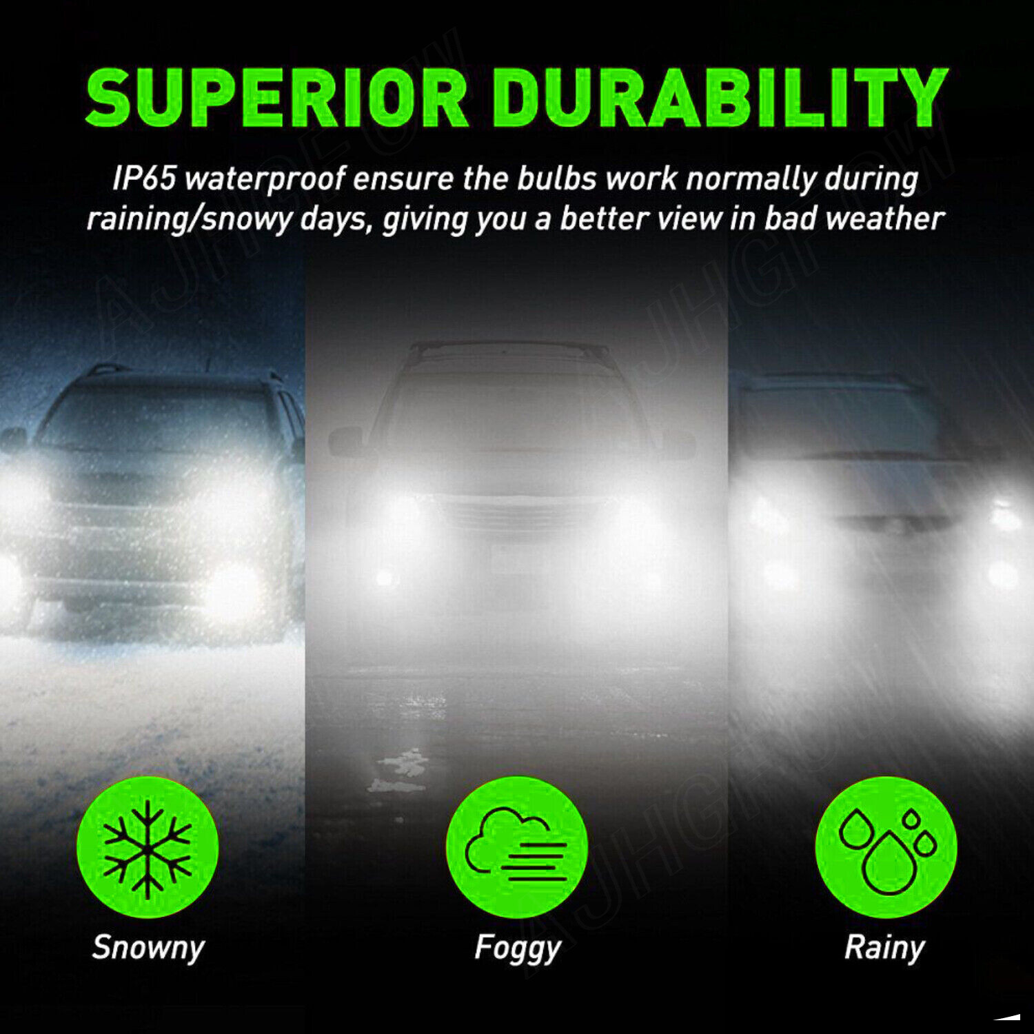 AJHGFOW H11 H8 H9 Fog Light Super Bright 1:1 Size 6500K White Fanless 60W
