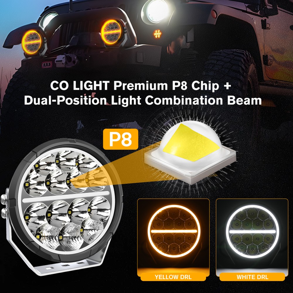 AUXBEAM Pair 7inch LED Work Lights Spot Beam Offroad Driving Pods+Amber Cover