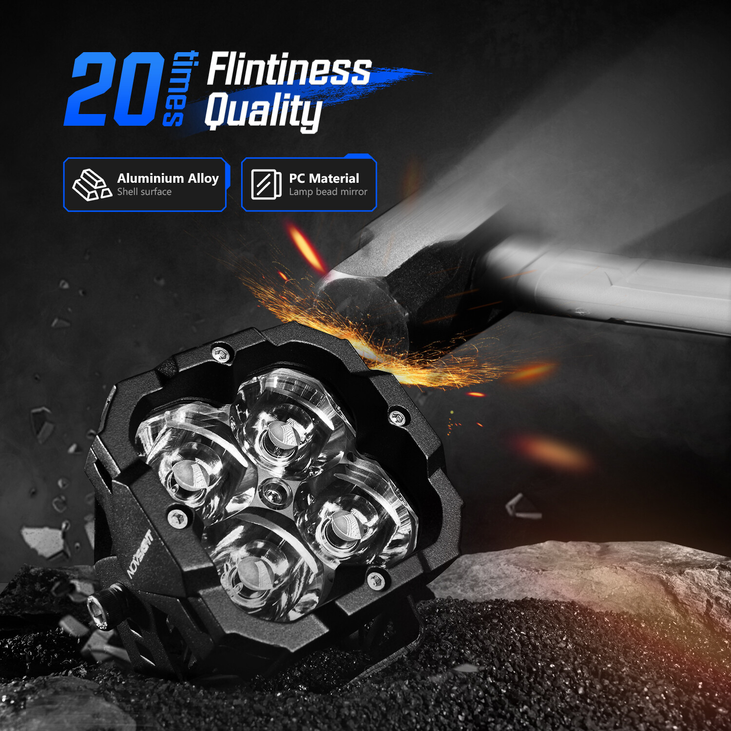 1 pair NOVSIGHT 3-inch 80W LED work pod cube flood offroad lamps for ATVs