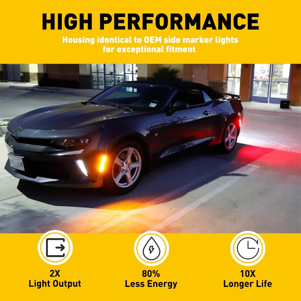 Smoked & Front Rear LED Bumper Side Marker Light Lamp For Chevy Camaro 2010-2015