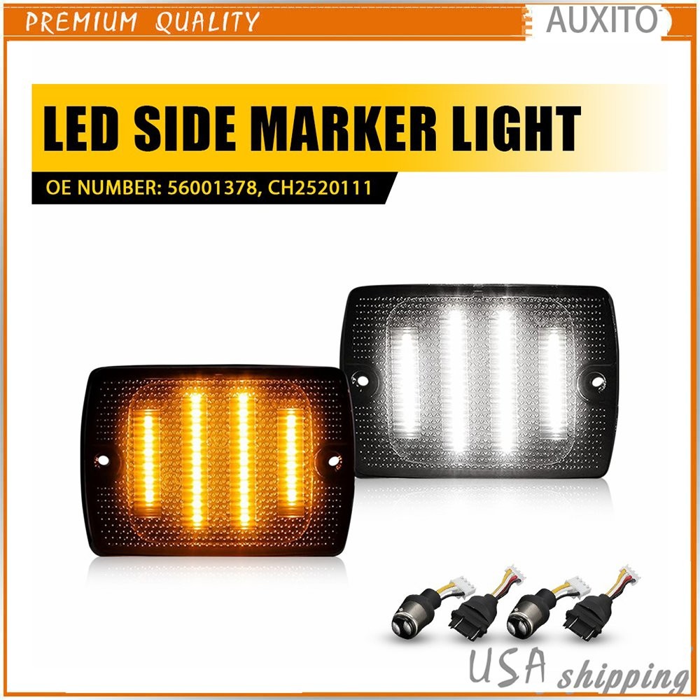 2/4x Front Fender LED Side Marker Light Amber Lens for 2007-18 Jeep Wrangler JK