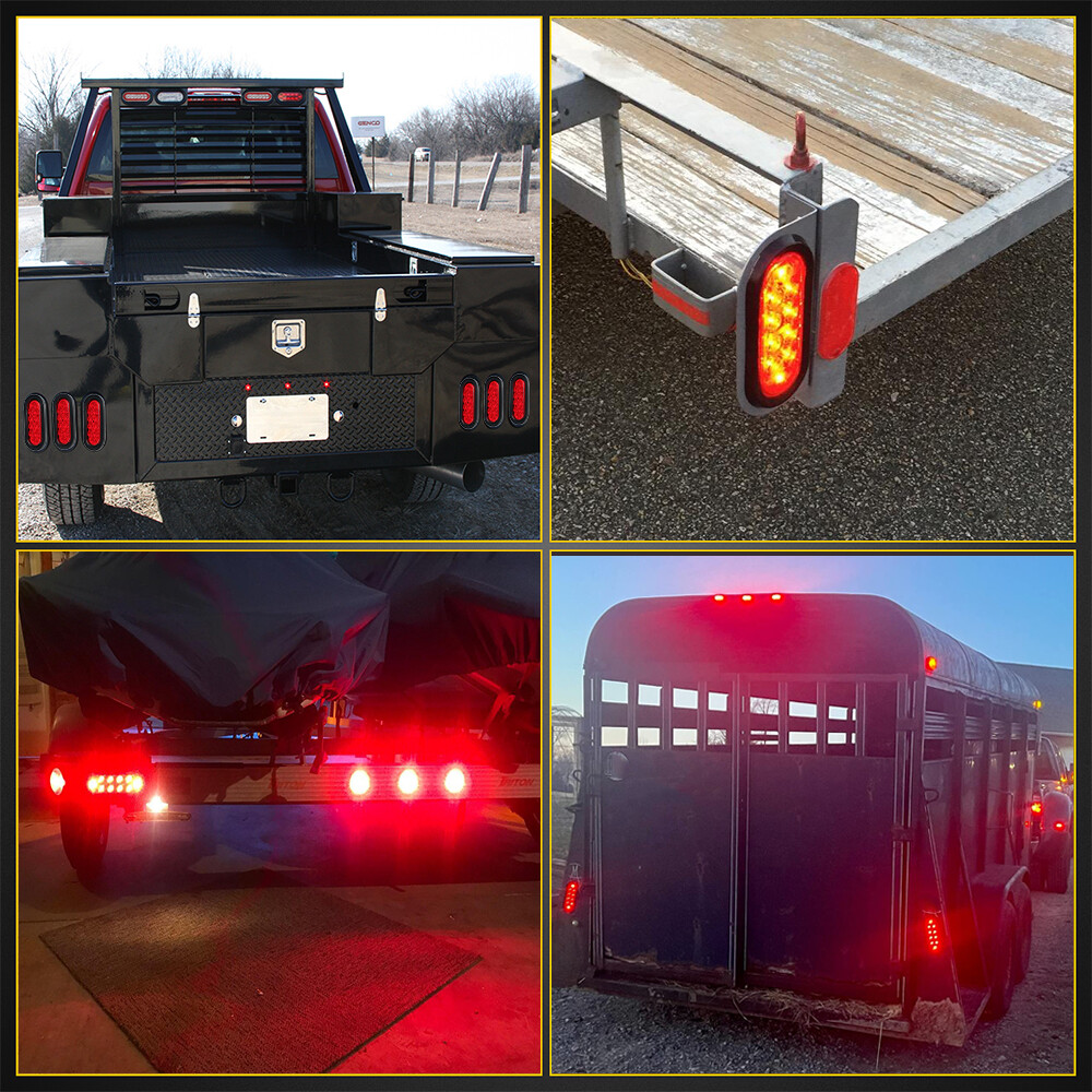 2 Red 6″ Oval Trailer Lights 10 LED Stop Turn Tail Truck Sealed Grommet Plug DOT