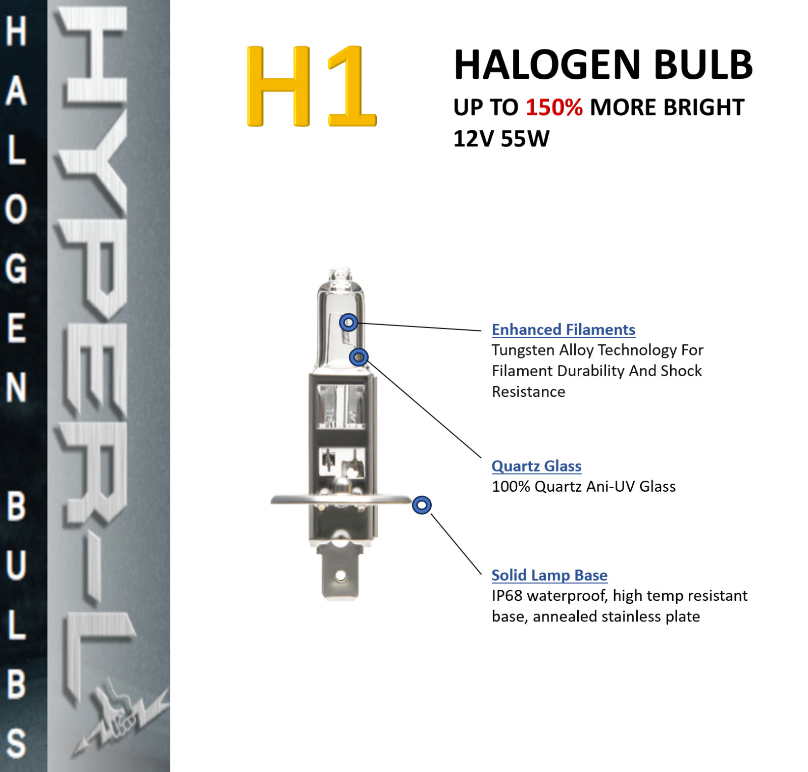 H1 Halogen Headlight Bulb 12V 55W Super Bright Upgrade 150% More Light (10 PACK)