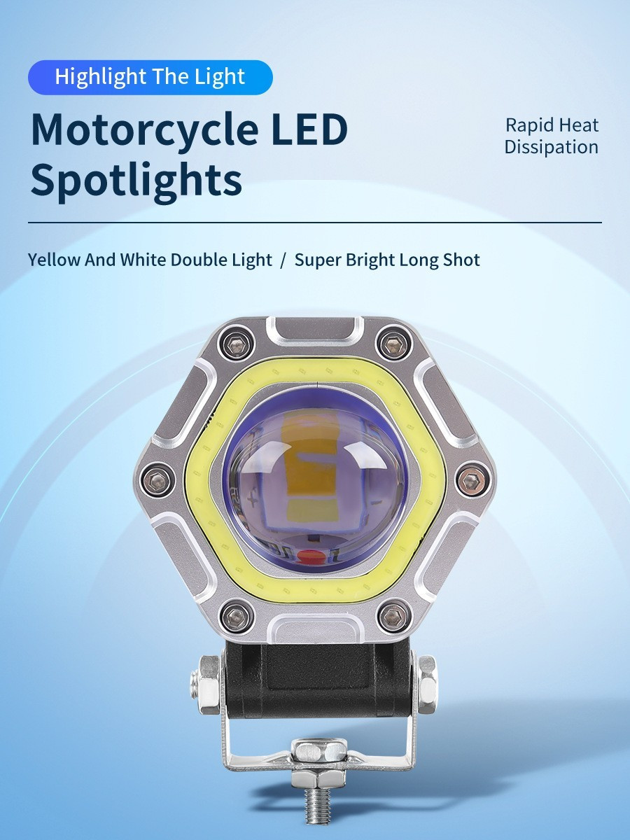 1 PCS Motorcycle 3.5-Inch Spotlight External Glow Hexagonal Spotlight Auxiliary