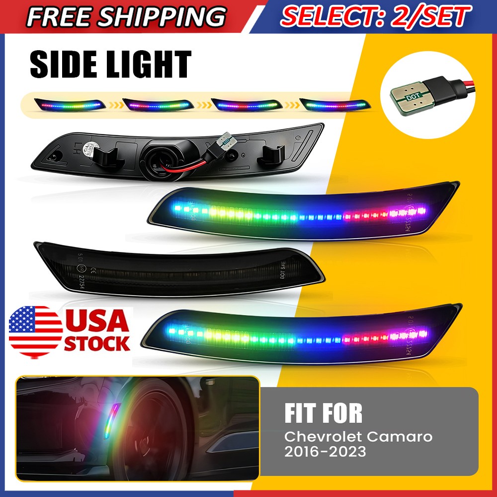 8x LED Side Marker Light Smoked Lens Front Rear For 2016-23 Chevrolet Camaro 12V