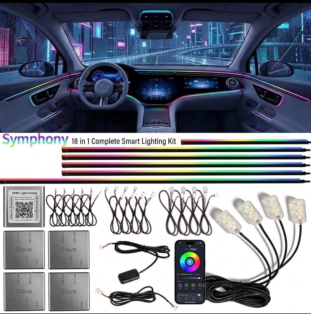 Flow Series 18-in-1 Car Ambient Lights • RGB 64-Color LED Interior App Control