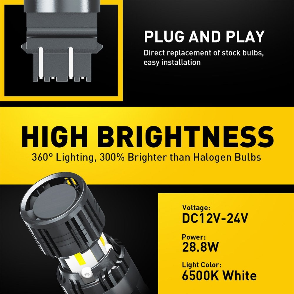 2Pcs 3157 3156 4157 LED Bulbs White with Built-in Resistor Turn Signal Light EC