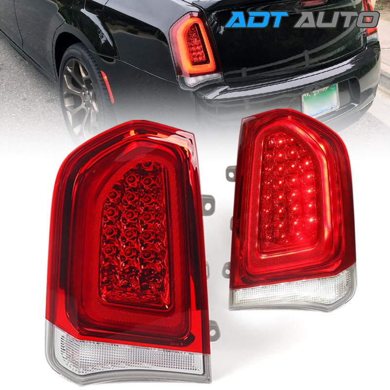 Pair Chrome Trim Full LED Tail Lights For 2015-2023 Chrysler 300 Brake Lamp Side