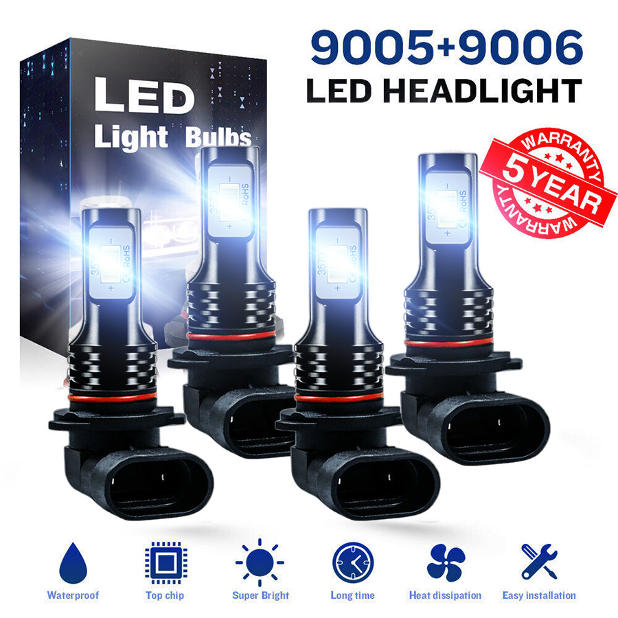 9006 9005 LED Headlight KIT Combo Bulbs 10000K High Low Beam Super Bright White