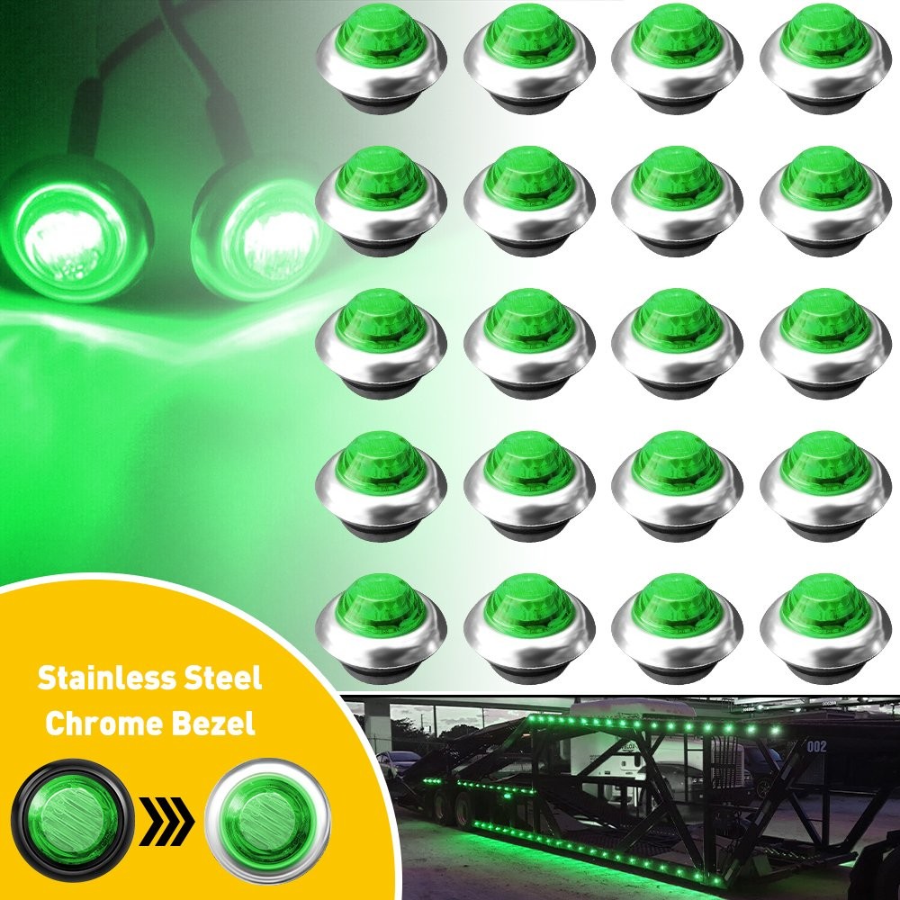 100x Green 3/4″ Bullet Round LED Side Marker Light Lamp For 12V Trailer Truck RV