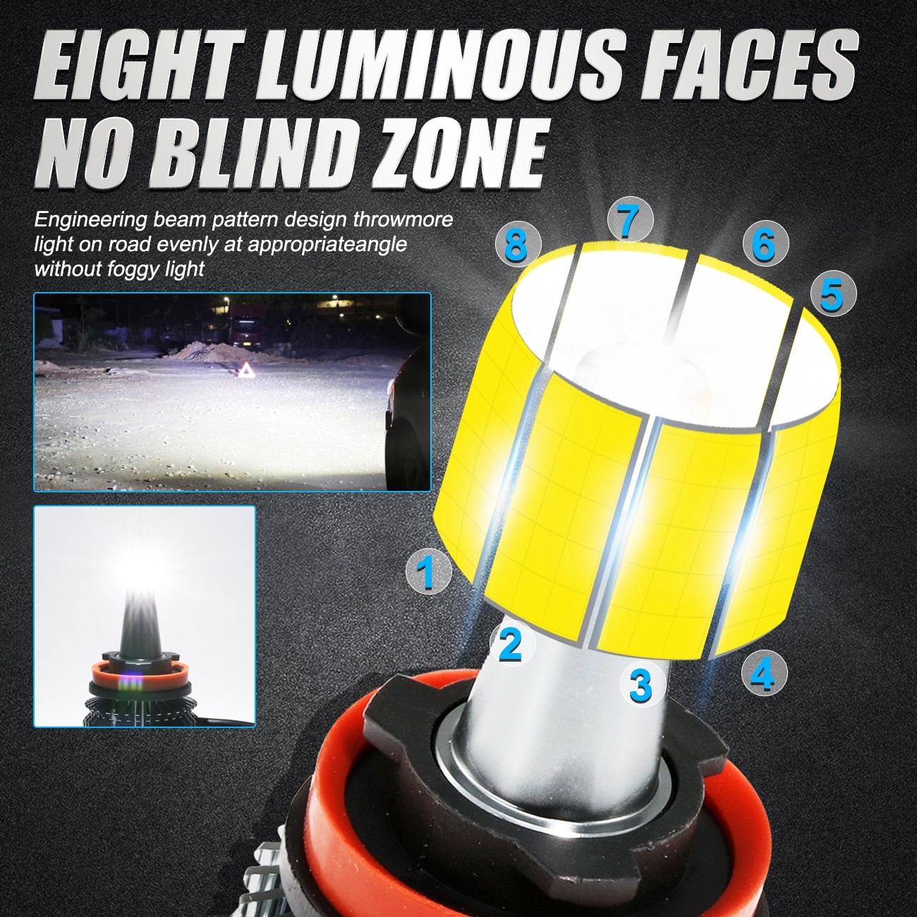 8-sides H7 H11 H11 LED Combo Headlight High Low Beam Fog Bulb 6000K Super Bright