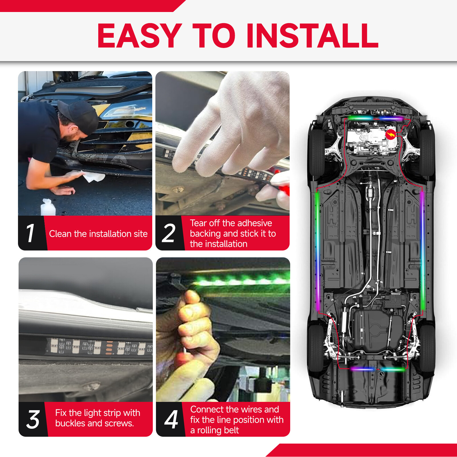 6PCS/Set RGB LED Dream Light Underglow Neon Kit Strip APP Remote For Scion xB tC