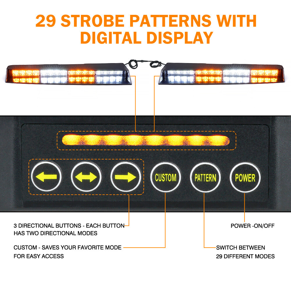 Xprite 20″ 32 LED Windshield Strobe Light Bar Emergency Warning Traffic Advisor
