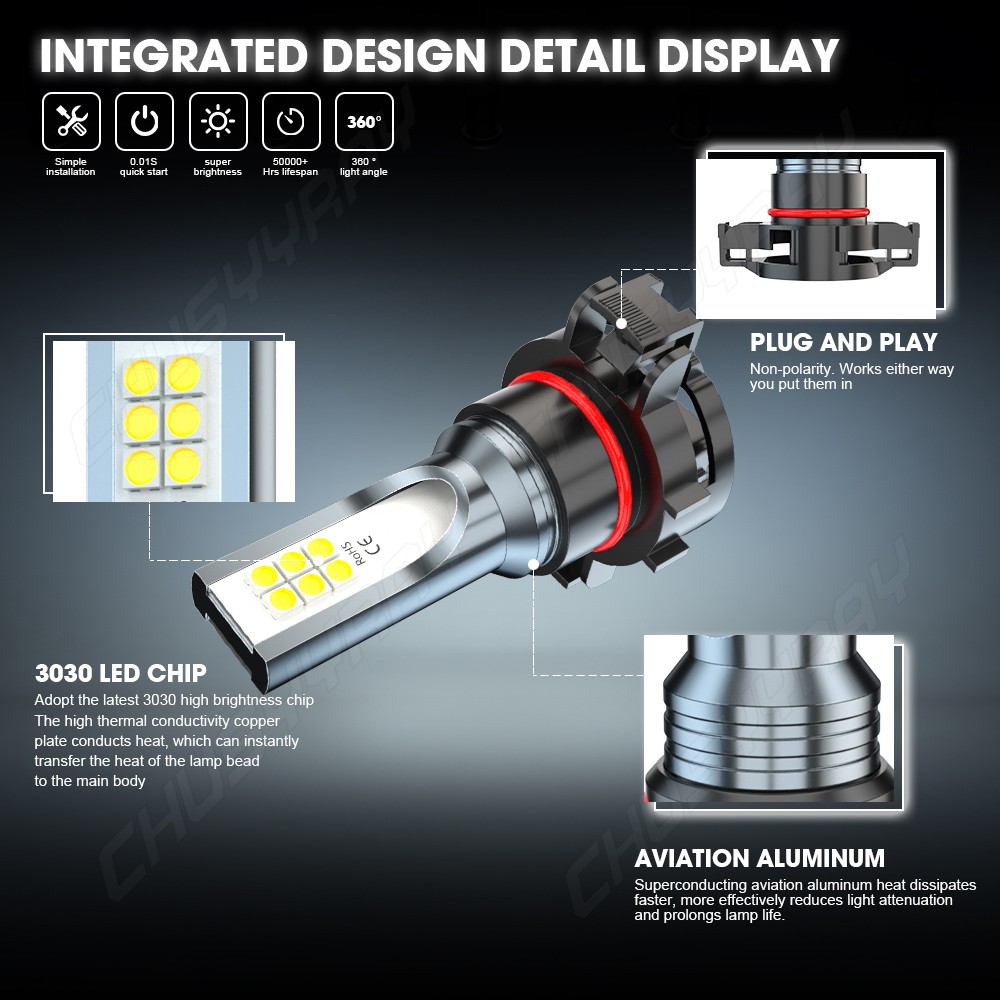 2X 2504 PSX24W White LED Fog Driving Light Bulbs For Jeep Wrangler JL 2010-2020