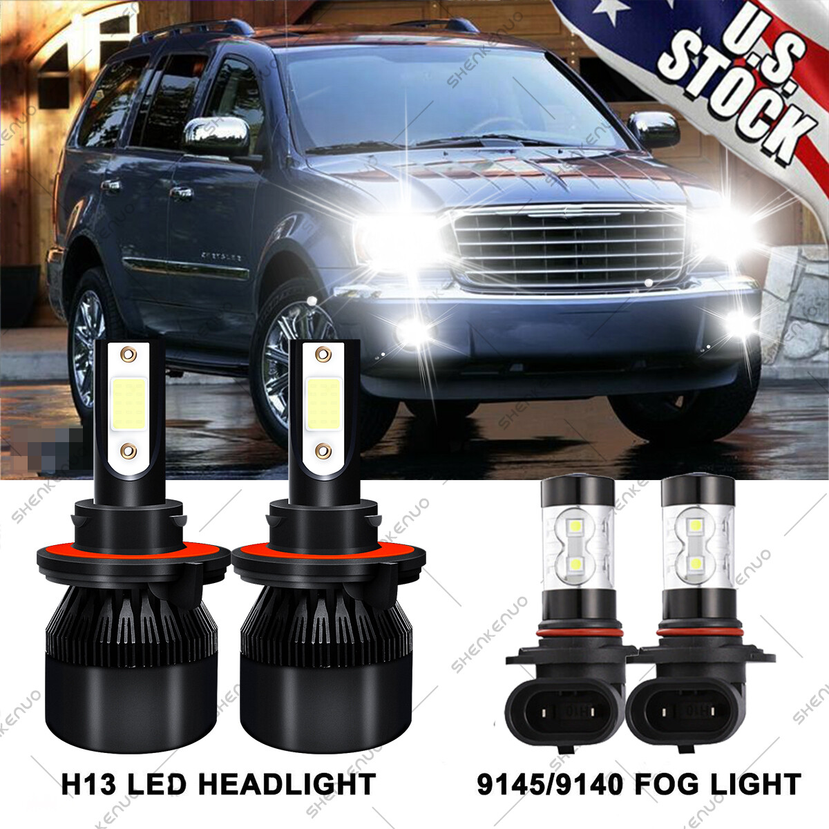 For Chrysler Aspen 2007-2009 Combo 9008 H13 9145 LED Headlight Fog Light 4 Bulbs