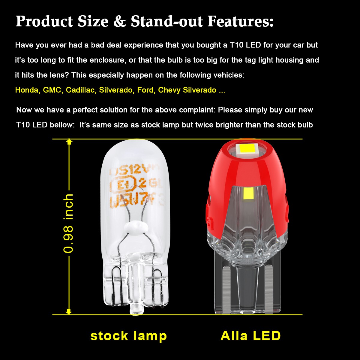 LED Amber Yellow Front Side Marker Light Bulbs Side Blinker Lamp, Short & Fit