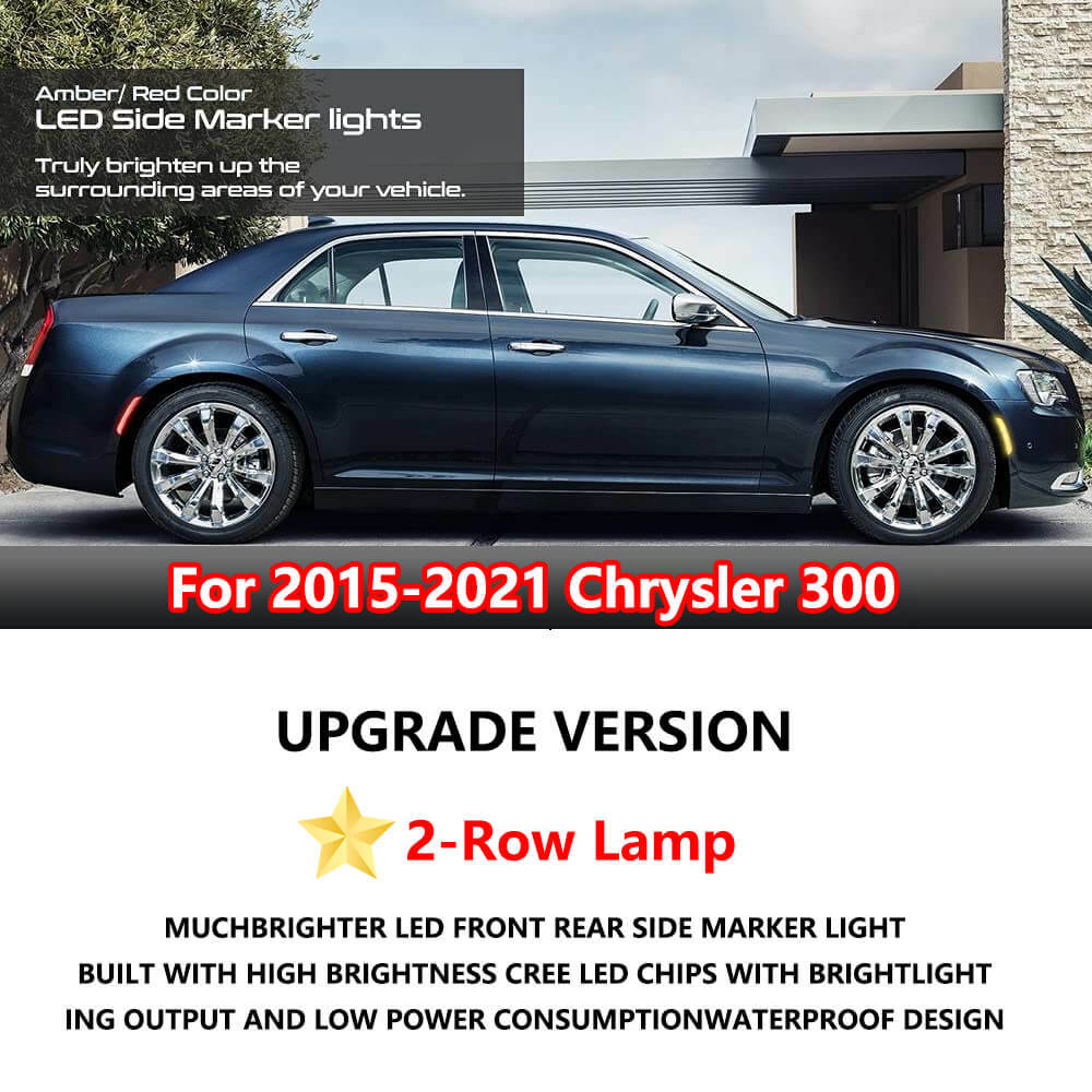 4PC Smoked Front&Rear LED Side Marker Light 2Row Lamp For 2015-2021 Chrysler 300