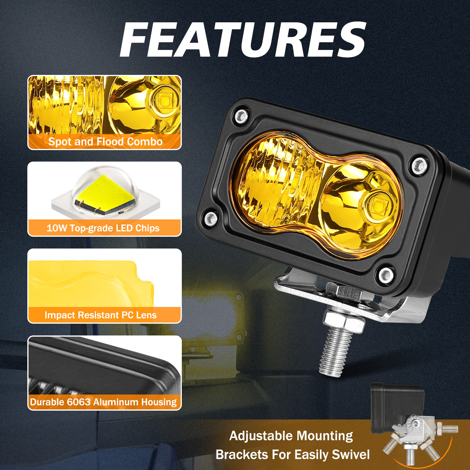 3inch LED Work Light Bar Spot Flood Cube Pods Amber Driving Fog Lamp Offroad 12V